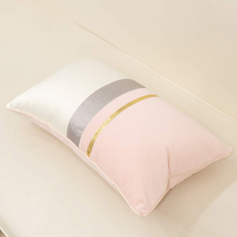 Avigers 12 x 20 Inches Pink White Gold Leather Striped Patchwork Velvet Cushion Case Luxury Modern Throw Pillow Cover Decorative Pillow for Couch Living Room Bedroom Car - Image 4